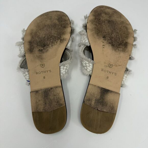 ROTHY'S Triple Band Sea Shell Fringe Slip On Slide Sandals White Women's 8 - Picture 4 of 4